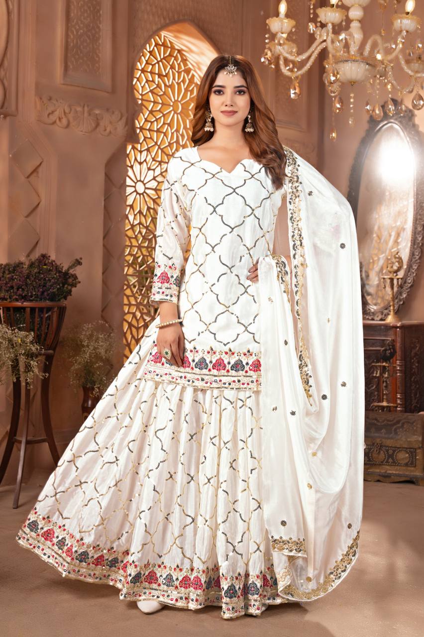 Bridal Sophistication: The Ivory Lattice Ceremonial Gharara